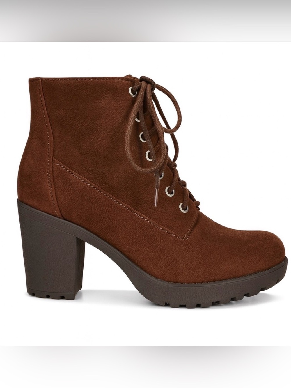 Brown Faux Suede Chunky Lace-Up Heeled Ankle Boots – Size 7
